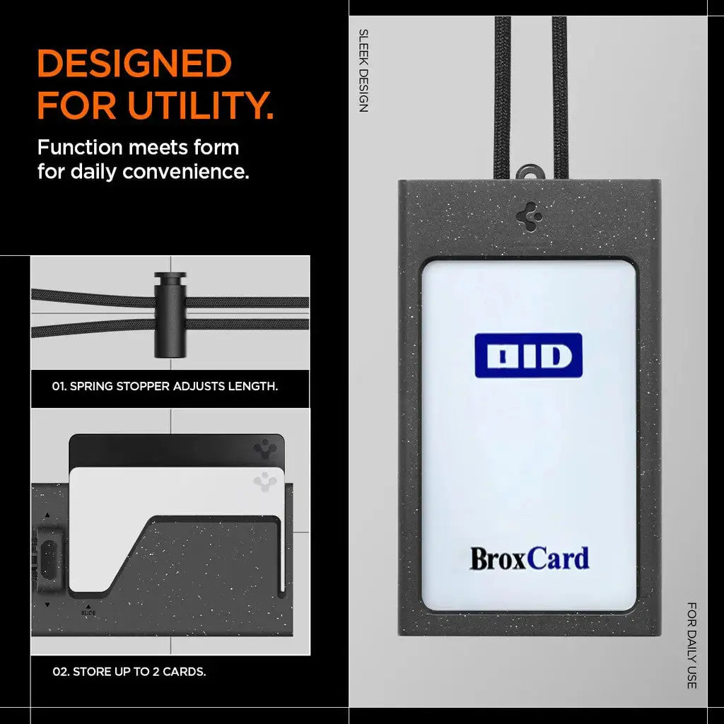 Spigen ID Badge Holder MagSlide Card Wallet Card Holder 2 Cards with Lanyard Strap Wrist Strap