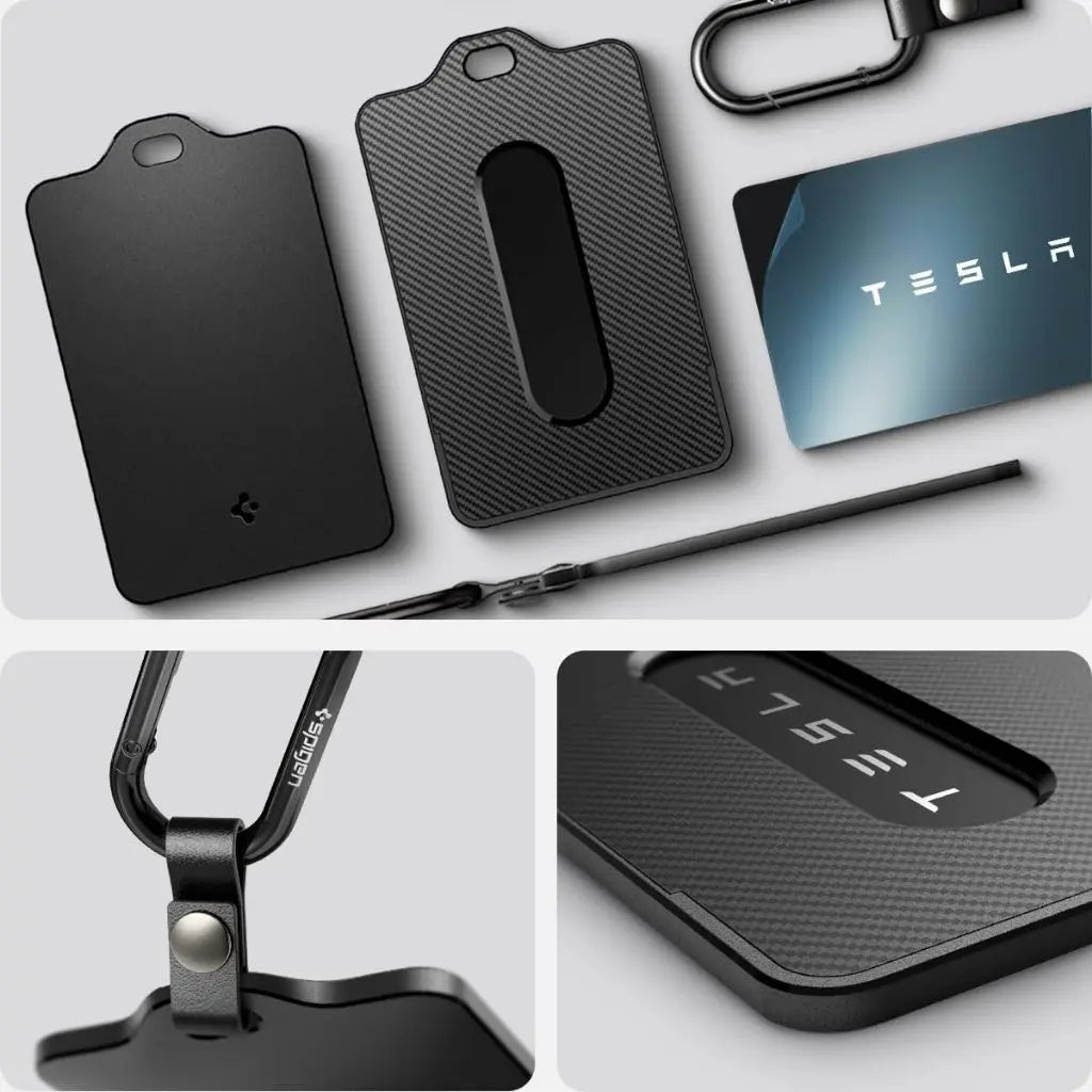 Spigen 2 Pack Tesla Model 3 / Y / S / X Key Card Protector Premium Card Holder Carabiner Tesla Accessories Key Holder