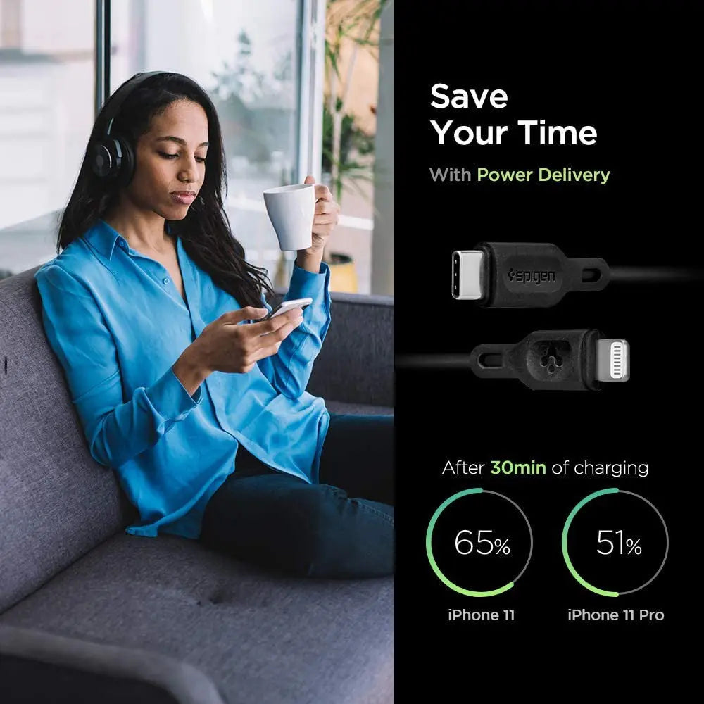Spigen DuraSync™ USB-C to Lightning Cable With Power Delivery Type C Cable Fast Charging Cable iPhone Cable USB C Cable