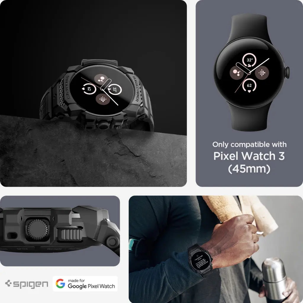 Spigen Google Pixel Watch 3 (45mm) Case Rugged Armor Pro Google Pixel Watch Cover Watch Band Watch Strap