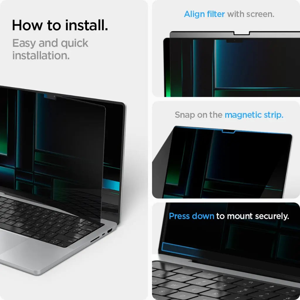 Spigen MacBook Pro 14 inch (M4 / M4 Pro / M4 Pro Max / M3 / M2 / M1) Privacy Screen Protector SafeView Tempered Glass