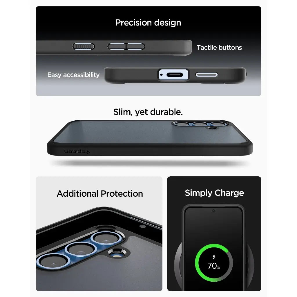 Spigen Samsung S25+ Case 6.7" Ultra Hybrid Frost Black Matte Drop Protection Semi-Transparent Samsung S25 Plus Case