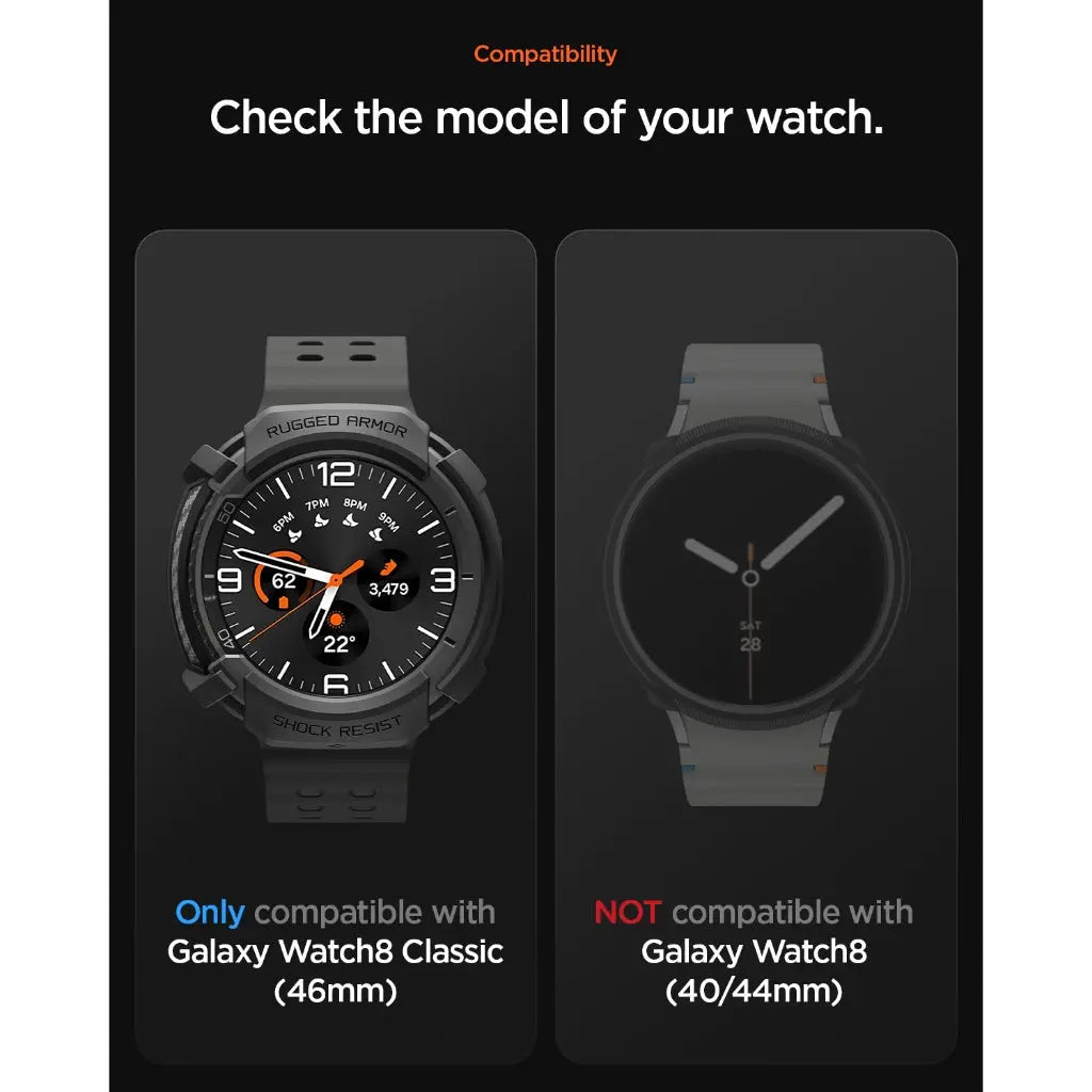 Spigen Samsung Watch 8 Classic (46mm) Case Rugged Armor Samsung Casing Galaxy Watch 8 Classic Protection Black Cover