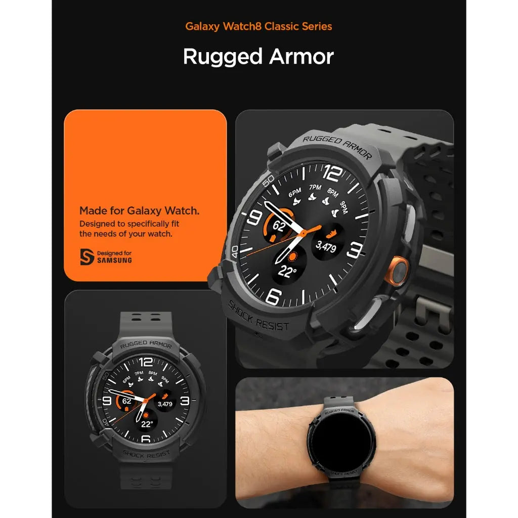 Spigen Samsung Watch 8 Classic (46mm) Case Rugged Armor Samsung Casing Galaxy Watch 8 Classic Protection Black Cover