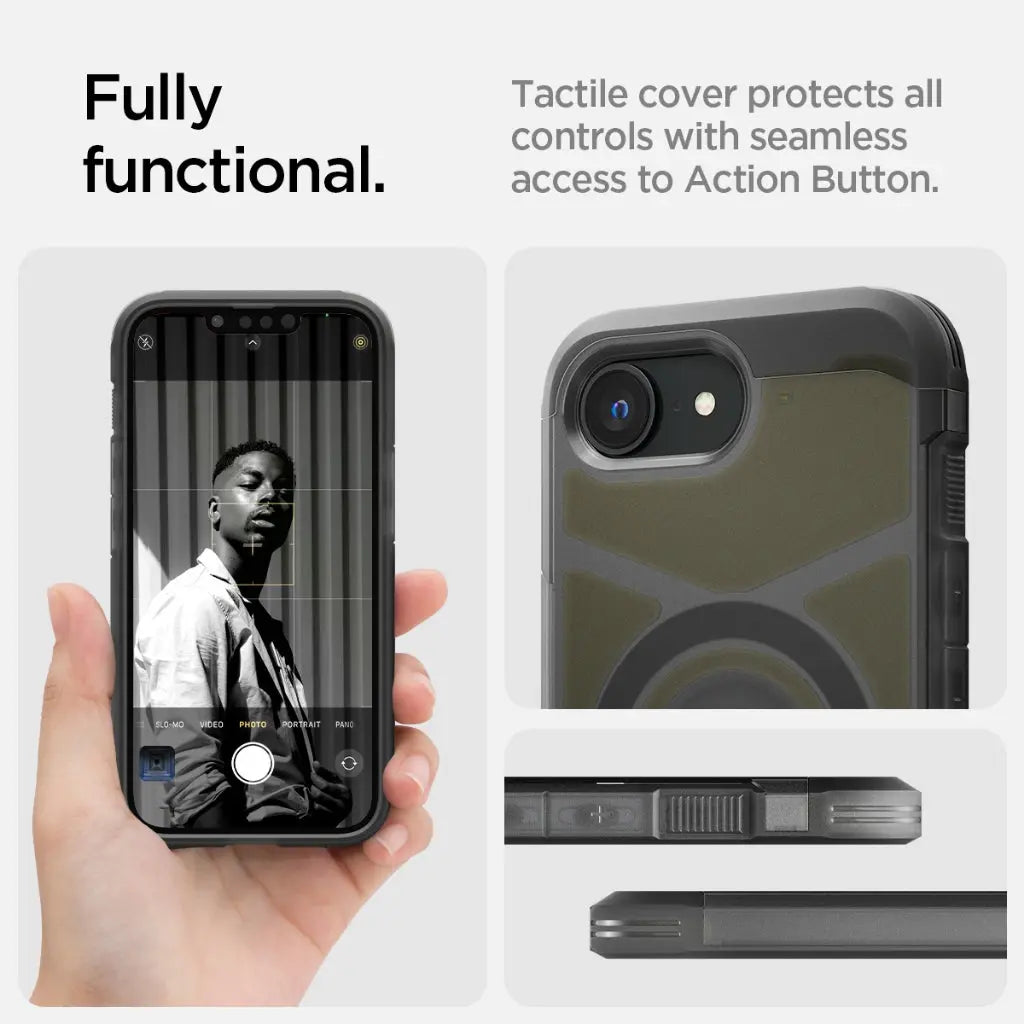 Spigen iPhone SE Case (2025) 6.1" Tough Armor MagFit Frost Black Magnetic Phone Case Extreme Protection iPhone Case