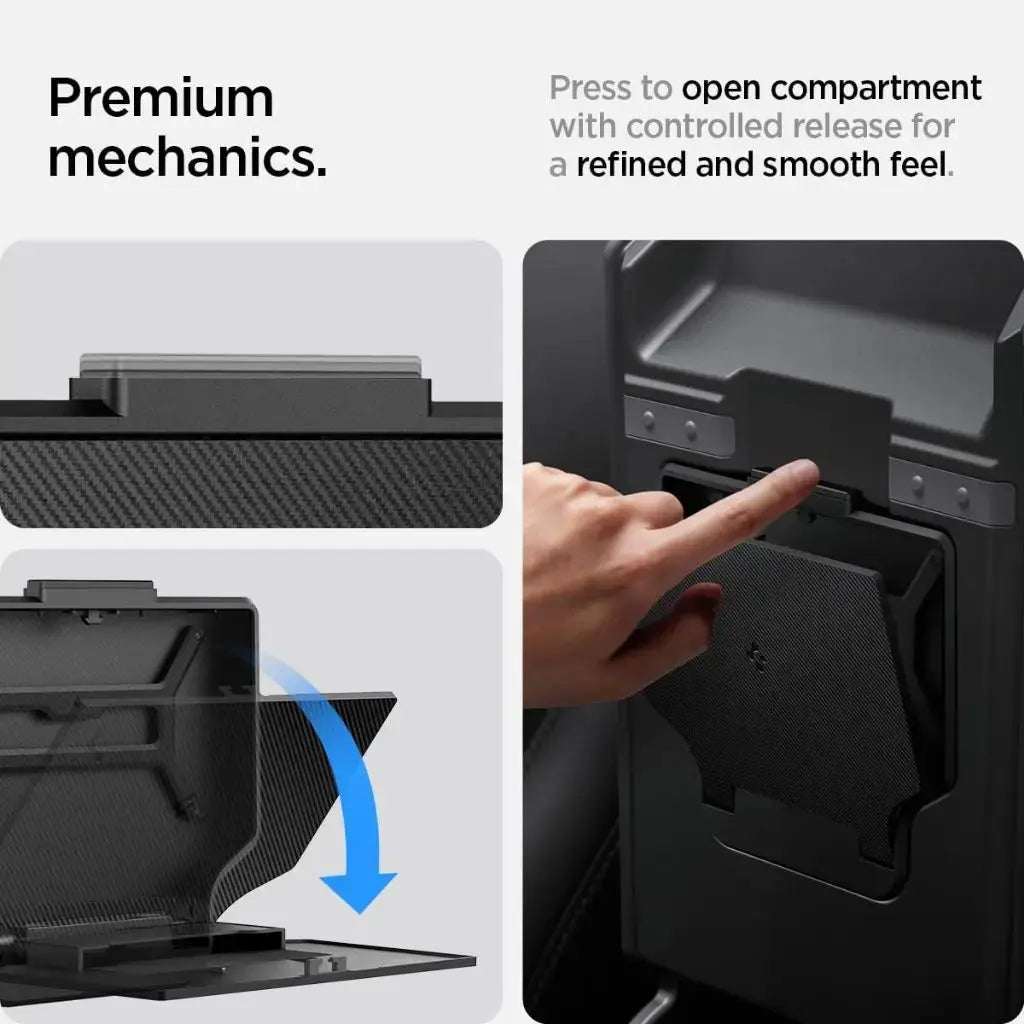 Spigen Tesla Model Y Juniper (2026/2025) & Model 3 Highland (2025/2024) One-Tap Hidden Storage Box Tesla Accessories
