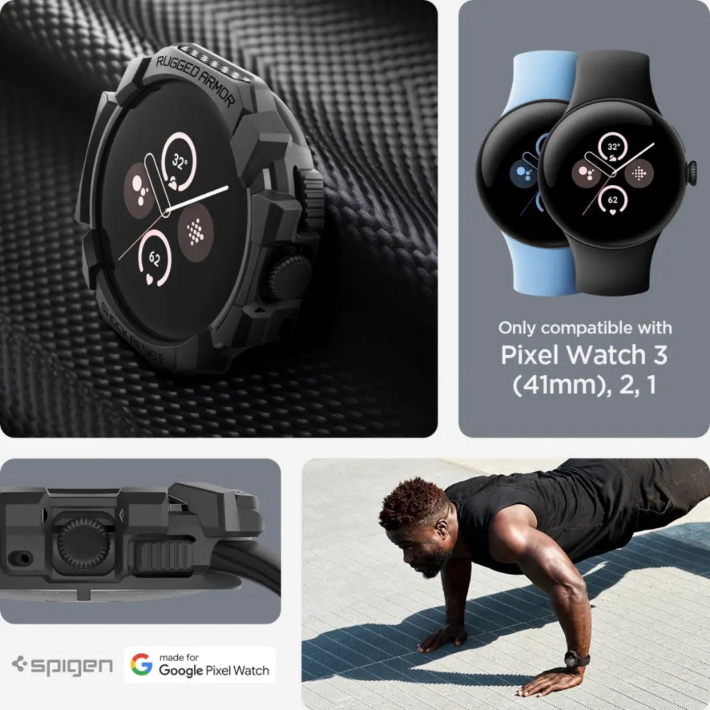 Spigen Google Pixel Watch 3 / 2 / 1 (41mm) Case Rugged Armor Google Pixel Watch Cover Drop Protection Watch Casing