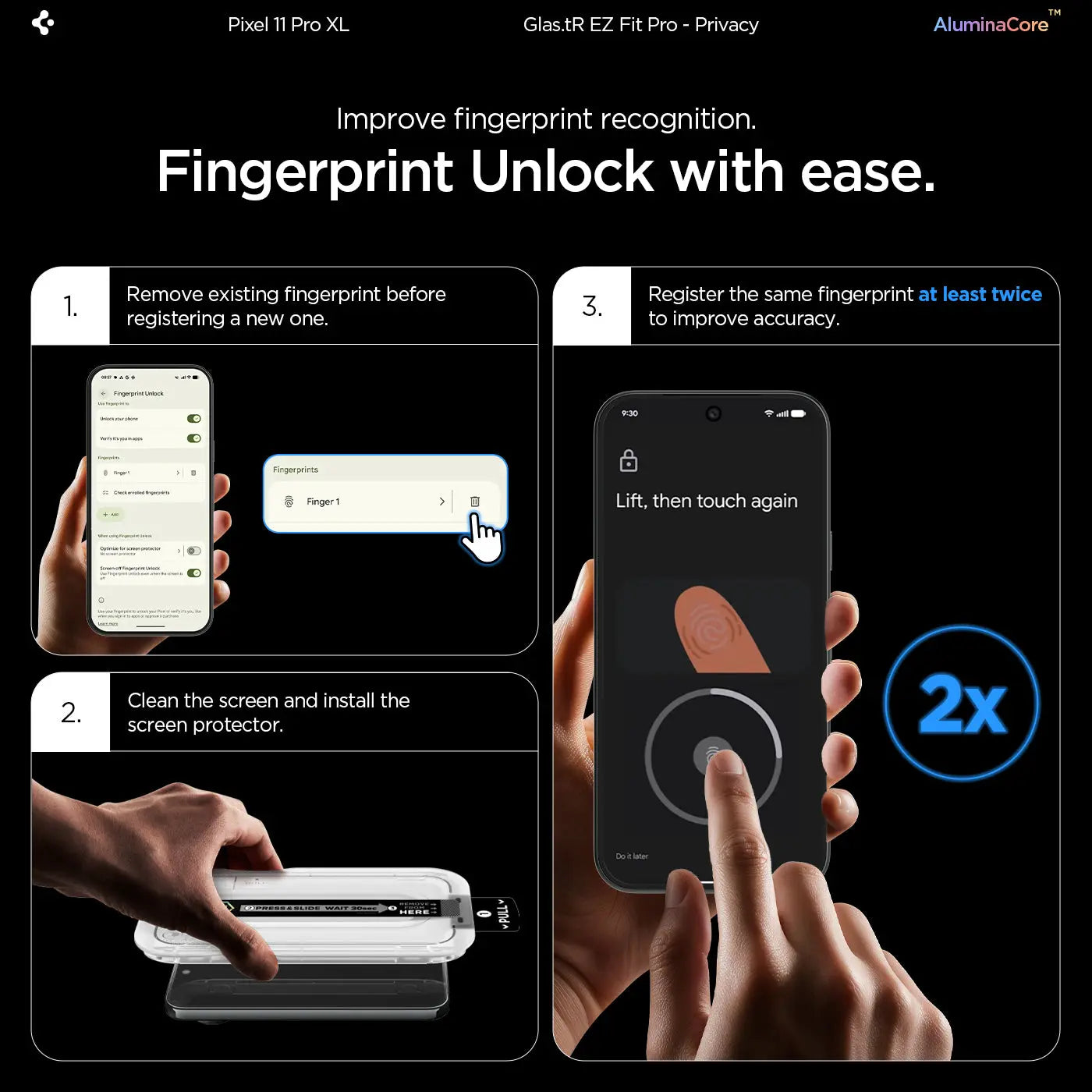 [2 Pack] Google Pixel 11 Pro XL Privacy Screen Protector EZ Fit Pro