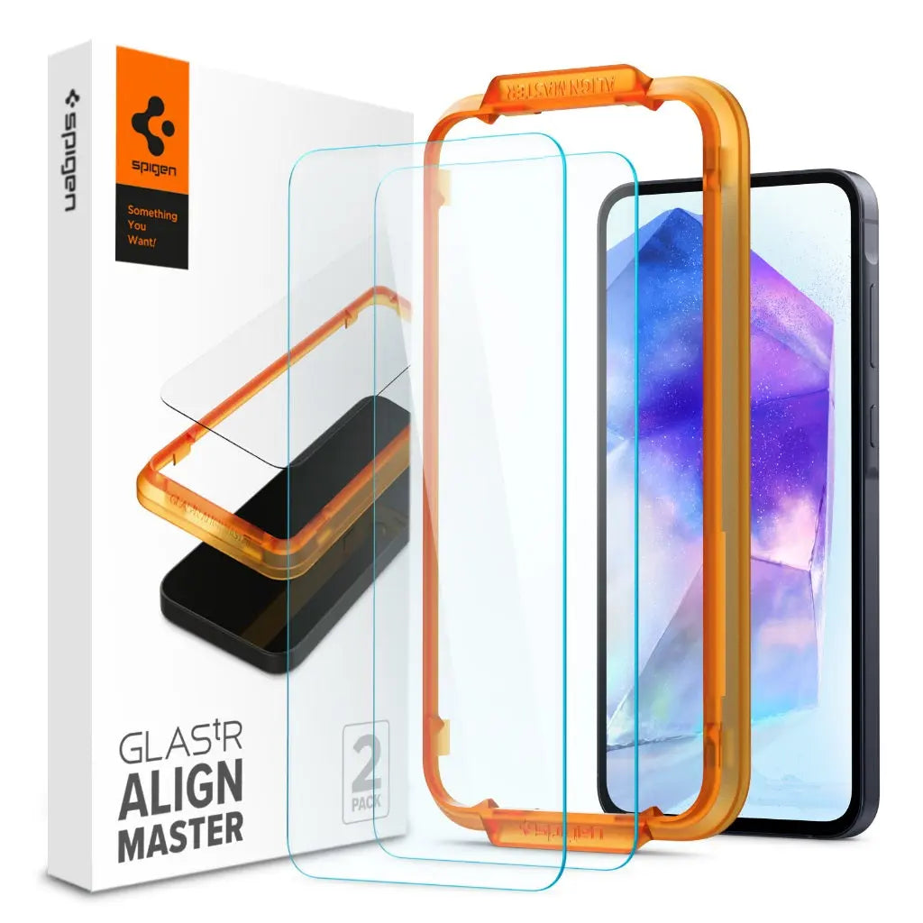 [2 Pack] Spigen Galaxy A55 Screen Protector AlignMaster Glas.tR Samsung Tempered Glass With Auto Alignment Kit