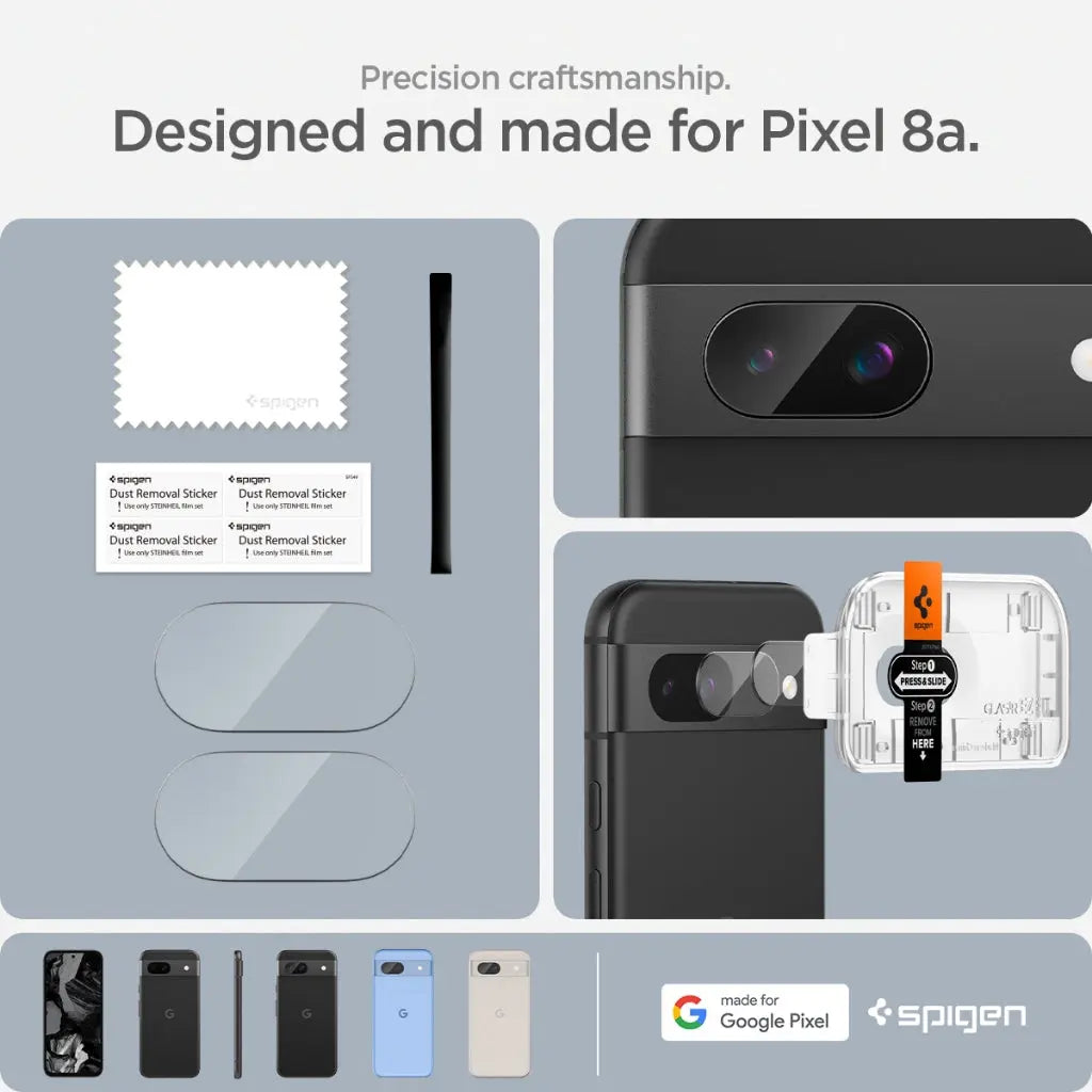 [2 Pack] Spigen Google Pixel 8a Camera Lens Protector EZ Fit Optik Pro Tempered Glass Google Pixel 8a Lens Protector