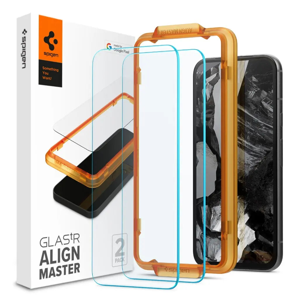 [2 Pack] Spigen Google Pixel 8a Tempered Glass AlignMaster Google Pixel 8a Screen Protector With Auto Alignment Tray