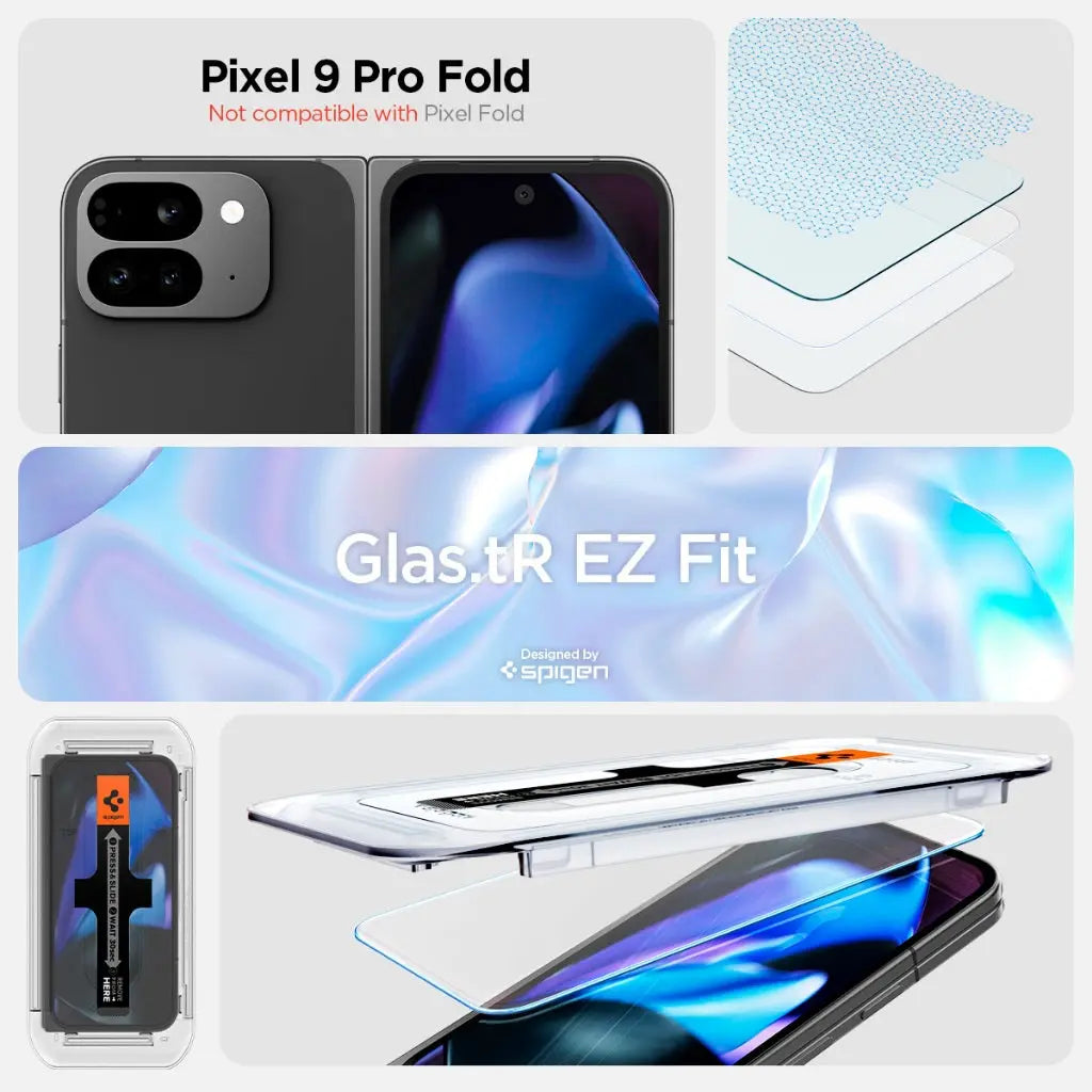 [2 Pack] Spigen Google Pixel 9 Pro Fold Screen Protector Glas.tR EZ Fit Tempered Glass 9H Hardness