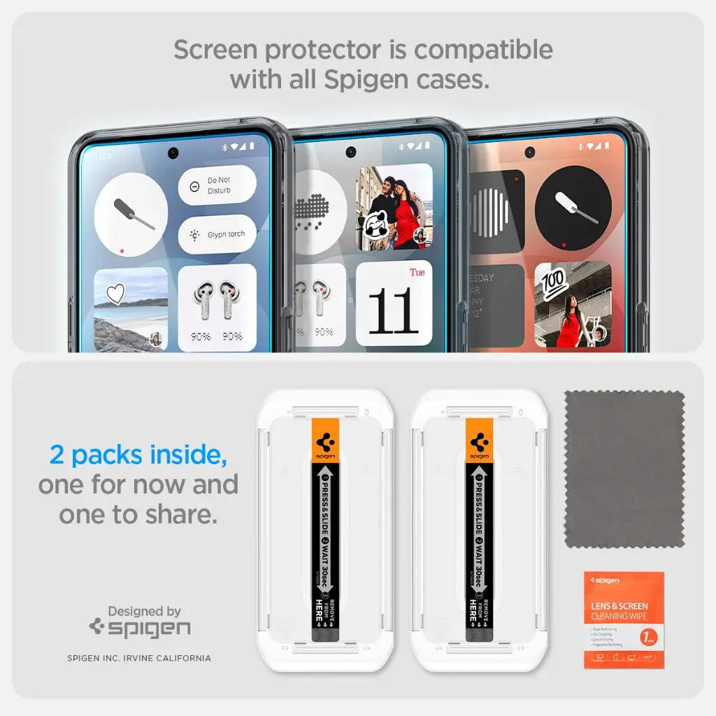 [2 Pack] Spigen Nothing Phone 3 Tempered Glass Glas.tR EZ Fit Pro HD Nothing Phone 3 Screen Protector 9H Hardness