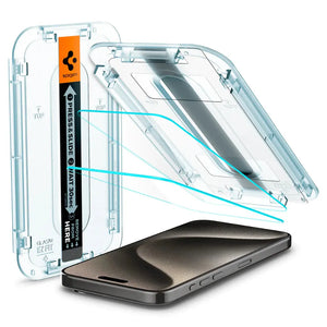 [2 Pack] Spigen iPhone 16 Pro Max/16 Pro/16 Plus/16/iPhone 15 Pro Max/15 Pro/15/14/13/12 Glas.tR EZ Fit Screen Protector
