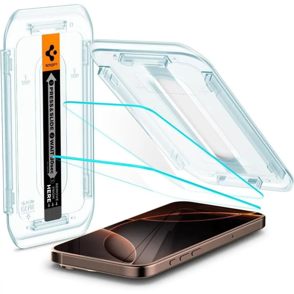 [2 Pack] Spigen iPhone 16 Pro Max/16 Pro/16 Plus/16/iPhone 15 Pro Max/15 Pro/15/14/13/12 Glas.tR EZ Fit Screen Protector