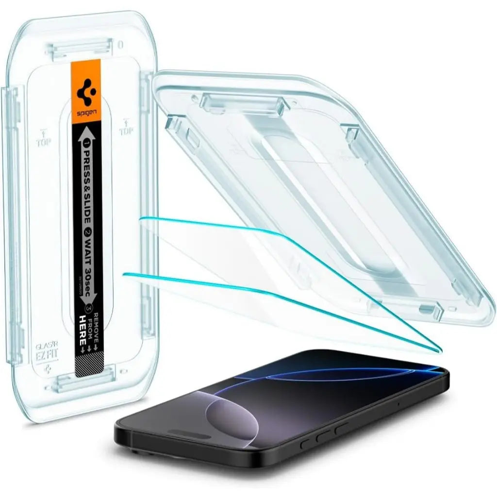 [2 Pack] Spigen iPhone 16 Pro Max/16 Pro/16 Plus/16/iPhone 15 Pro Max/15 Pro/15/14/13/12 Glas.tR EZ Fit Screen Protector