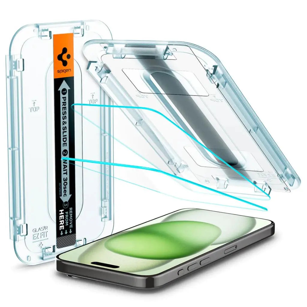 [2 Pack] Spigen iPhone 16 Pro Max/16 Pro/16 Plus/16/iPhone 15 Pro Max/15 Pro/15/14/13/12 Glas.tR EZ Fit Screen Protector