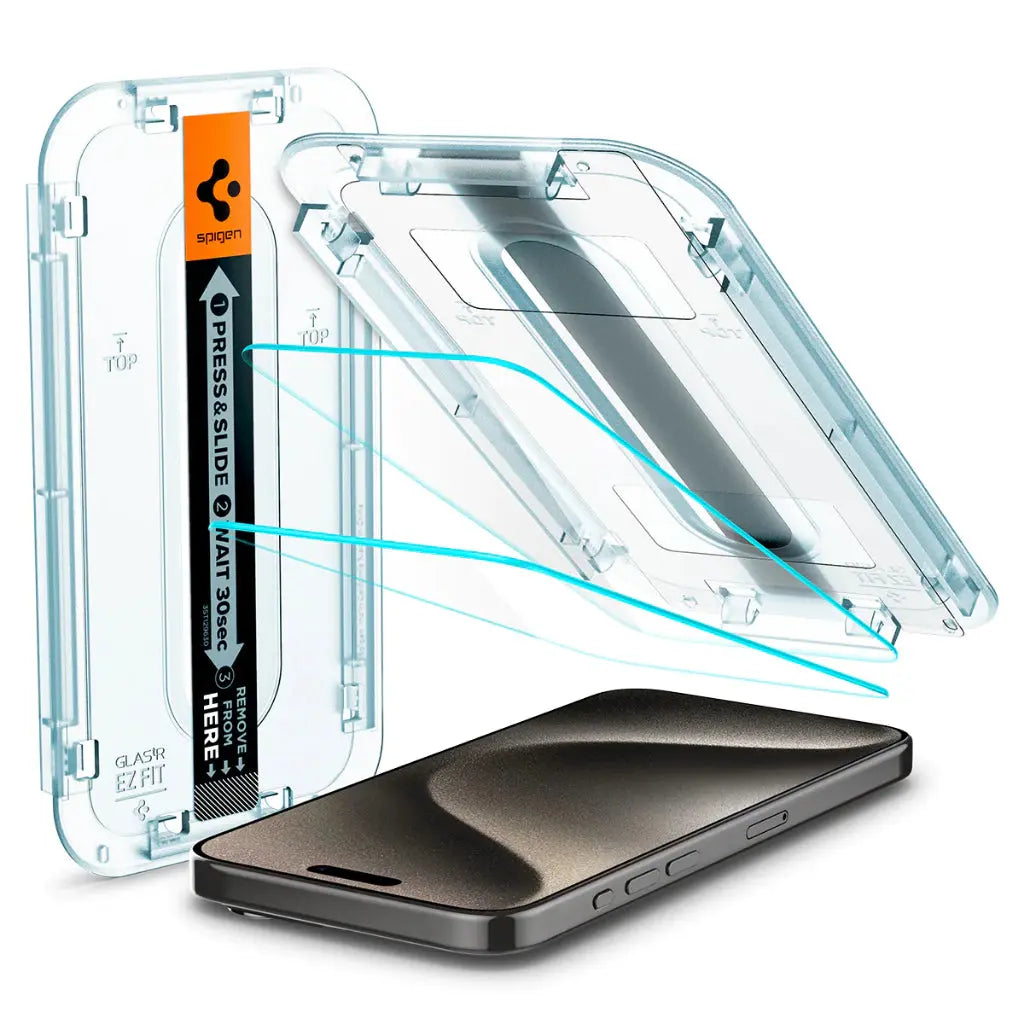 [2 Pack] Spigen iPhone 16 Pro Max/16 Pro/16 Plus/16/iPhone 15 Pro Max/15 Pro/15/14/13/12 Glas.tR EZ Fit Screen Protector