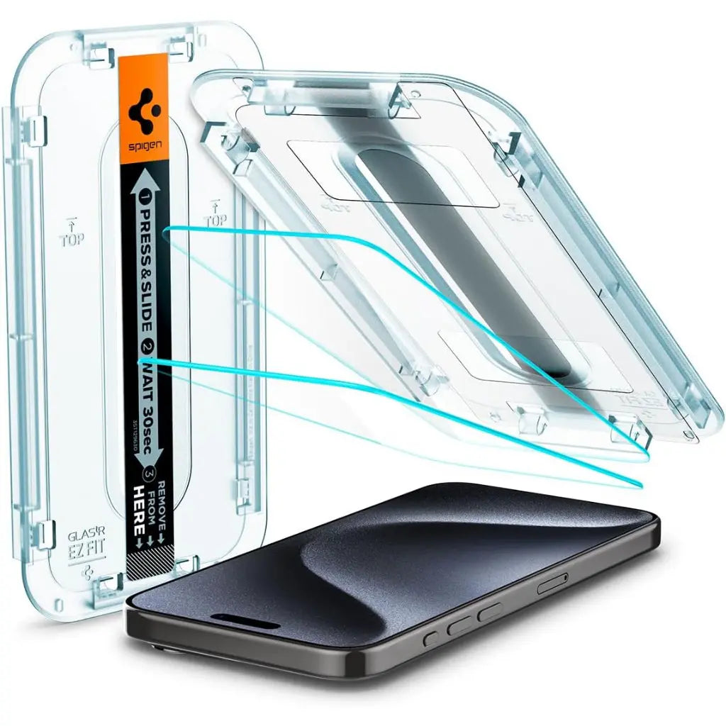 [2 Pack] Spigen iPhone 16 Pro Max/16 Pro/16 Plus/16/iPhone 15 Pro Max/15 Pro/15/14/13/12 Glas.tR EZ Fit Screen Protector