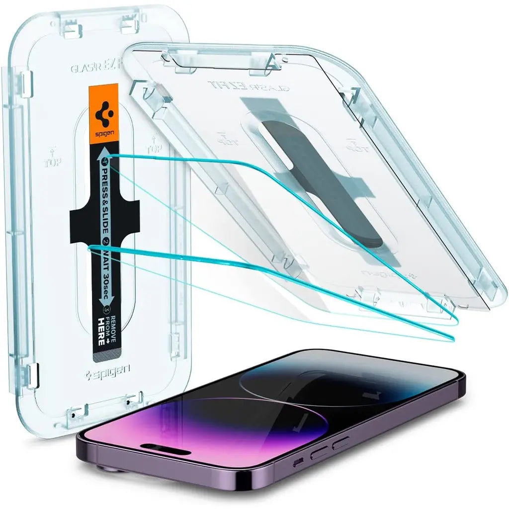 [2 Pack] Spigen iPhone 16 Pro Max/16 Pro/16 Plus/16/iPhone 15 Pro Max/15 Pro/15/14/13/12 Glas.tR EZ Fit Screen Protector