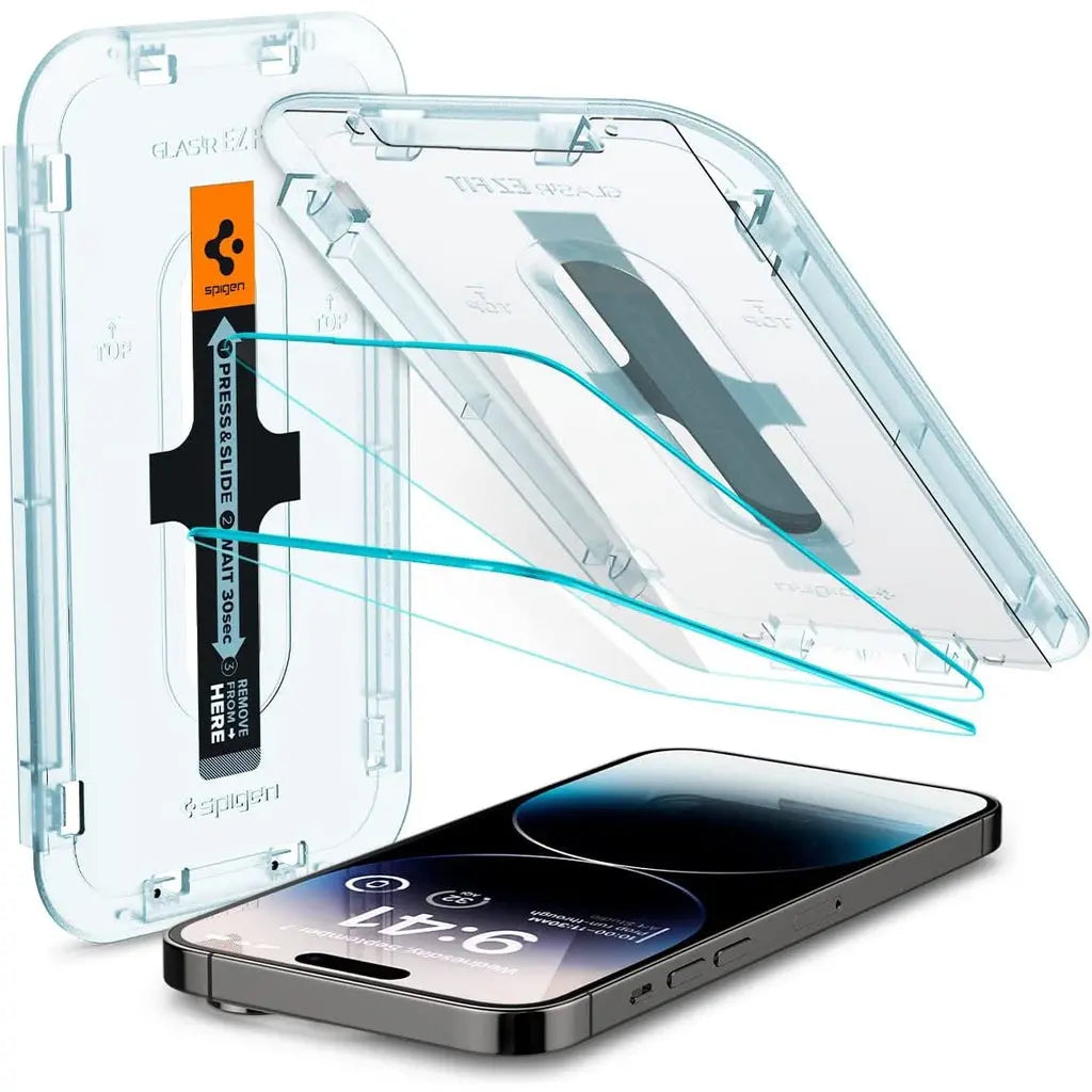 [2 Pack] Spigen iPhone 16 Pro Max/16 Pro/16 Plus/16/iPhone 15 Pro Max/15 Pro/15/14/13/12 Glas.tR EZ Fit Screen Protector