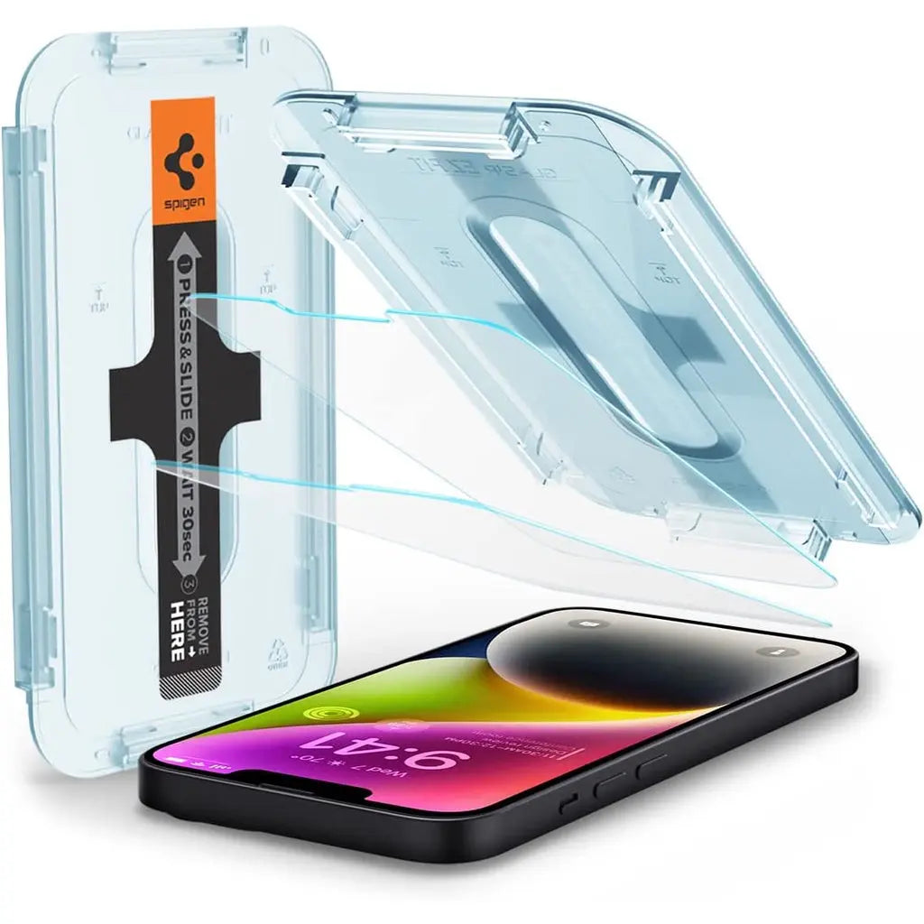 [2 Pack] Spigen iPhone 16 Pro Max/16 Pro/16 Plus/16/iPhone 15 Pro Max/15 Pro/15/14/13/12 Glas.tR EZ Fit Screen Protector