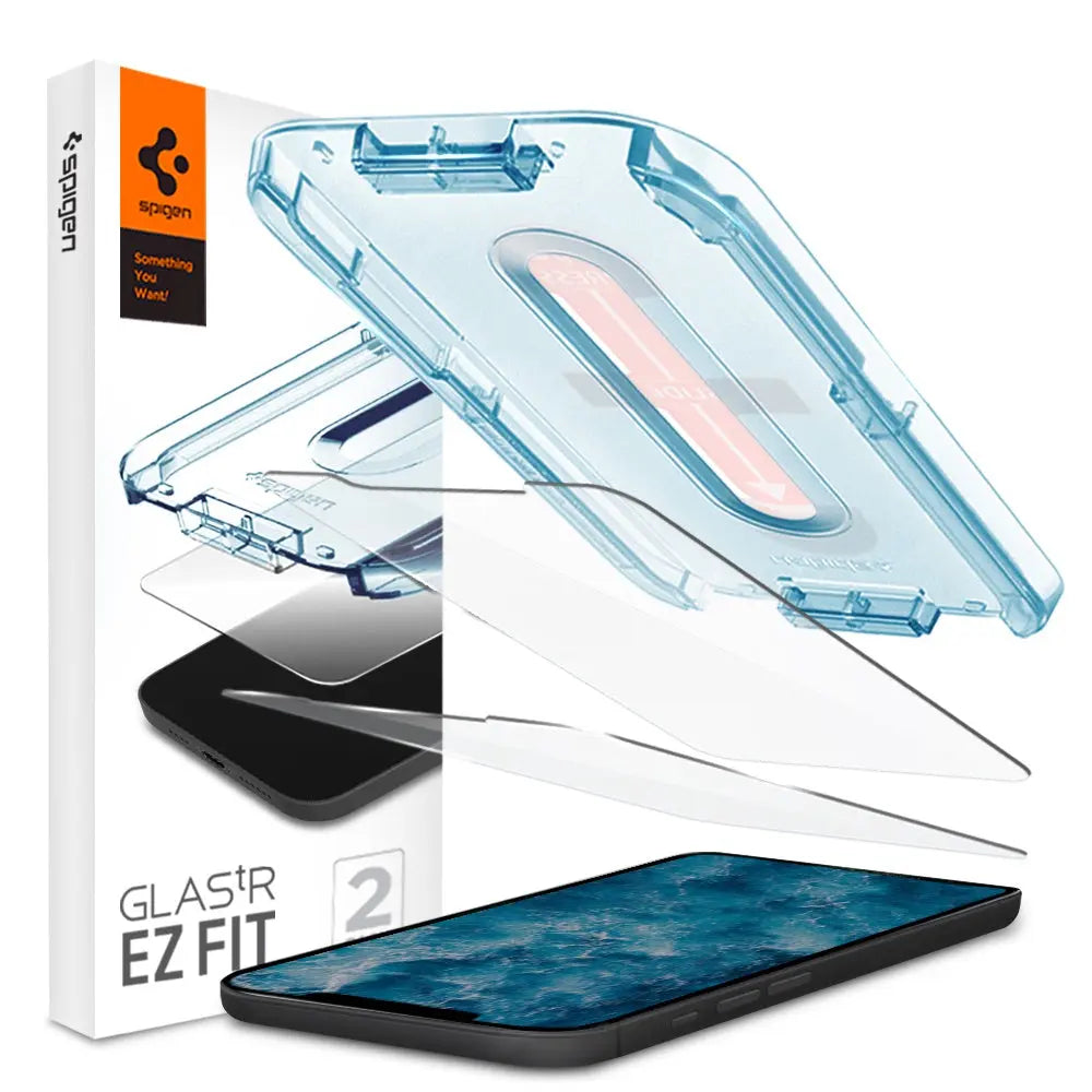 [2 Pack] Spigen iPhone 16 Pro Max/16 Pro/16 Plus/16/iPhone 15 Pro Max/15 Pro/15/14/13/12 Glas.tR EZ Fit Screen Protector