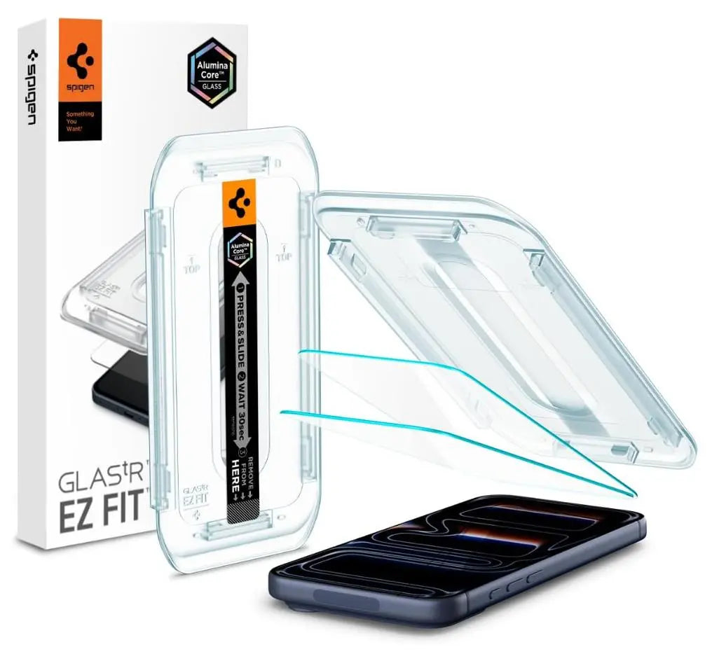 [2 Pack] Spigen iPhone 17 Pro Max/17 Pro/17/17 Air/16 Pro Max/16 Pro/16 Plus/16/iPhone 15 Pro Max/15 Pro/15/14/13/12 Glas.tR EZ Fit Screen Protector