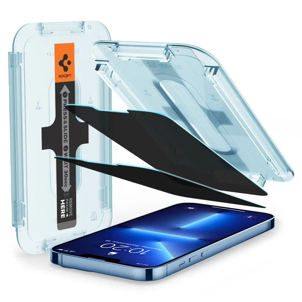 [2 Pack] Spigen iPhone SE (2025)/ iPhone 14/13 Pro/13 Privacy Tempered Glass Glas.tR EZ Fit Sensor Open Screen Protector