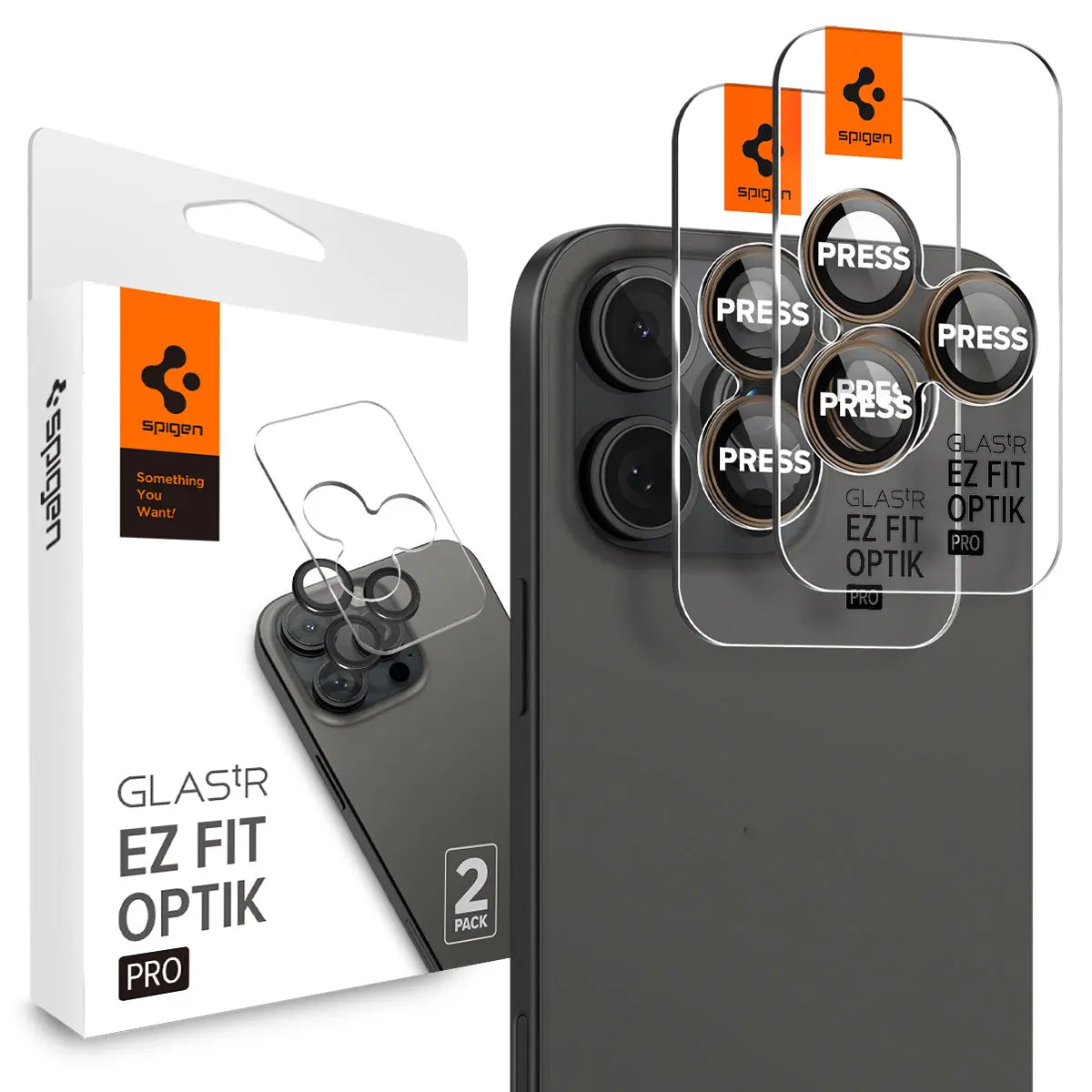 [2 Pack] iPhone 16 Pro Max / 16 Pro / 15 Pro Max / 15 Pro / 14 Pro Max / 14 Pro Camera Lens Protector EZ Fit Optik Pro