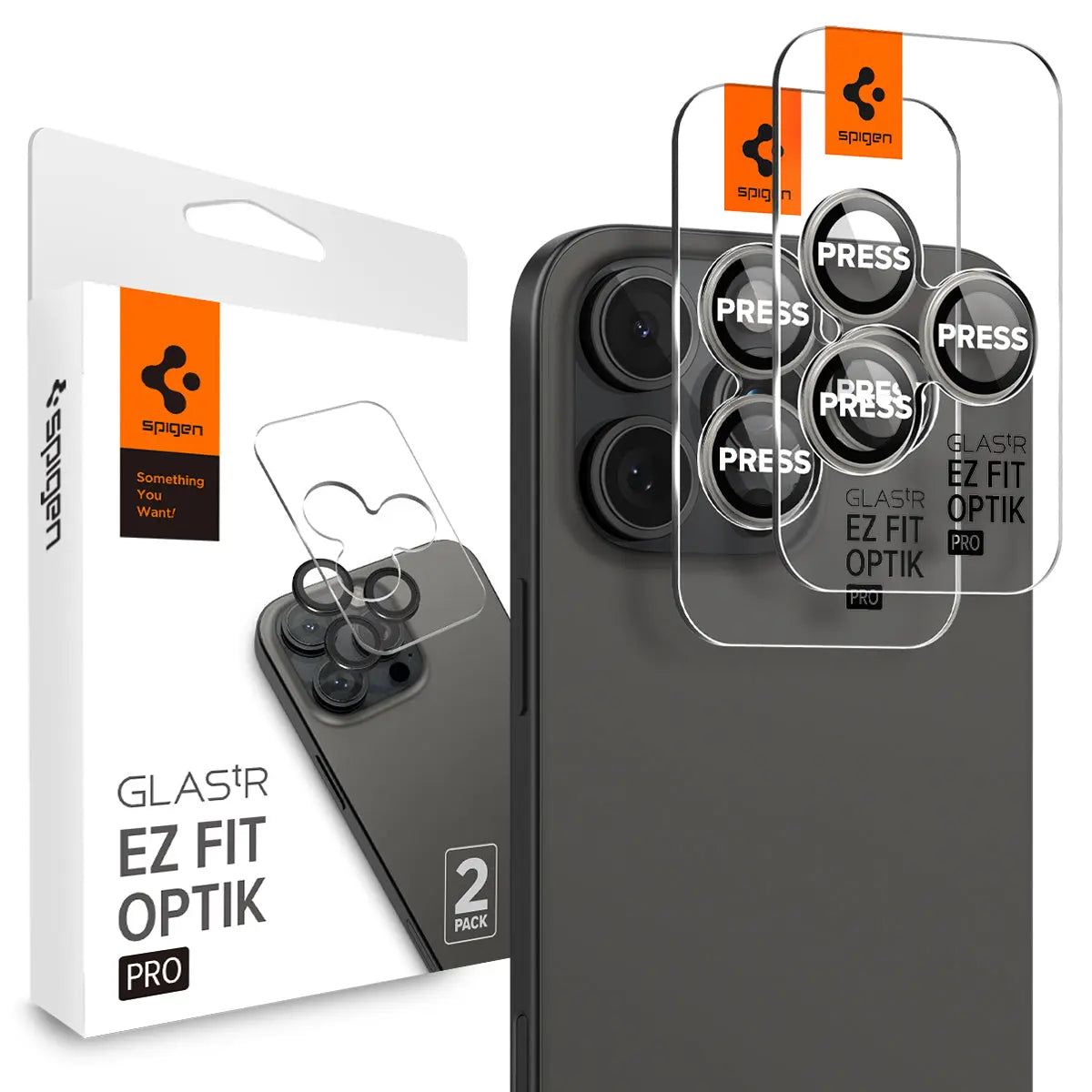 [2 Pack] iPhone 16 Pro Max / 16 Pro / 15 Pro Max / 15 Pro / 14 Pro Max / 14 Pro Camera Lens Protector EZ Fit Optik Pro