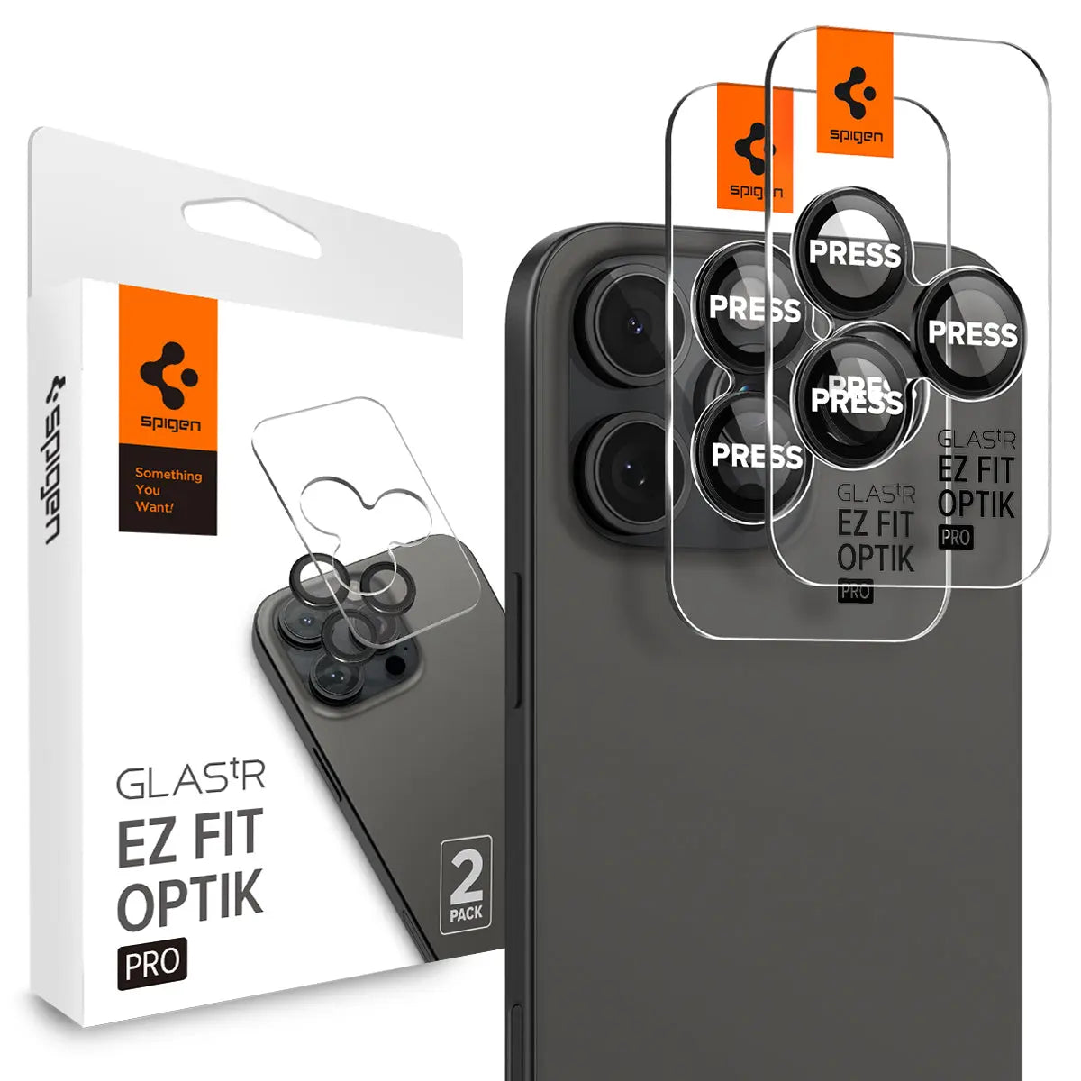 [2 Pack] iPhone 16 Pro Max / 16 Pro / 15 Pro Max / 15 Pro / 14 Pro Max / 14 Pro Camera Lens Protector EZ Fit Optik Pro
