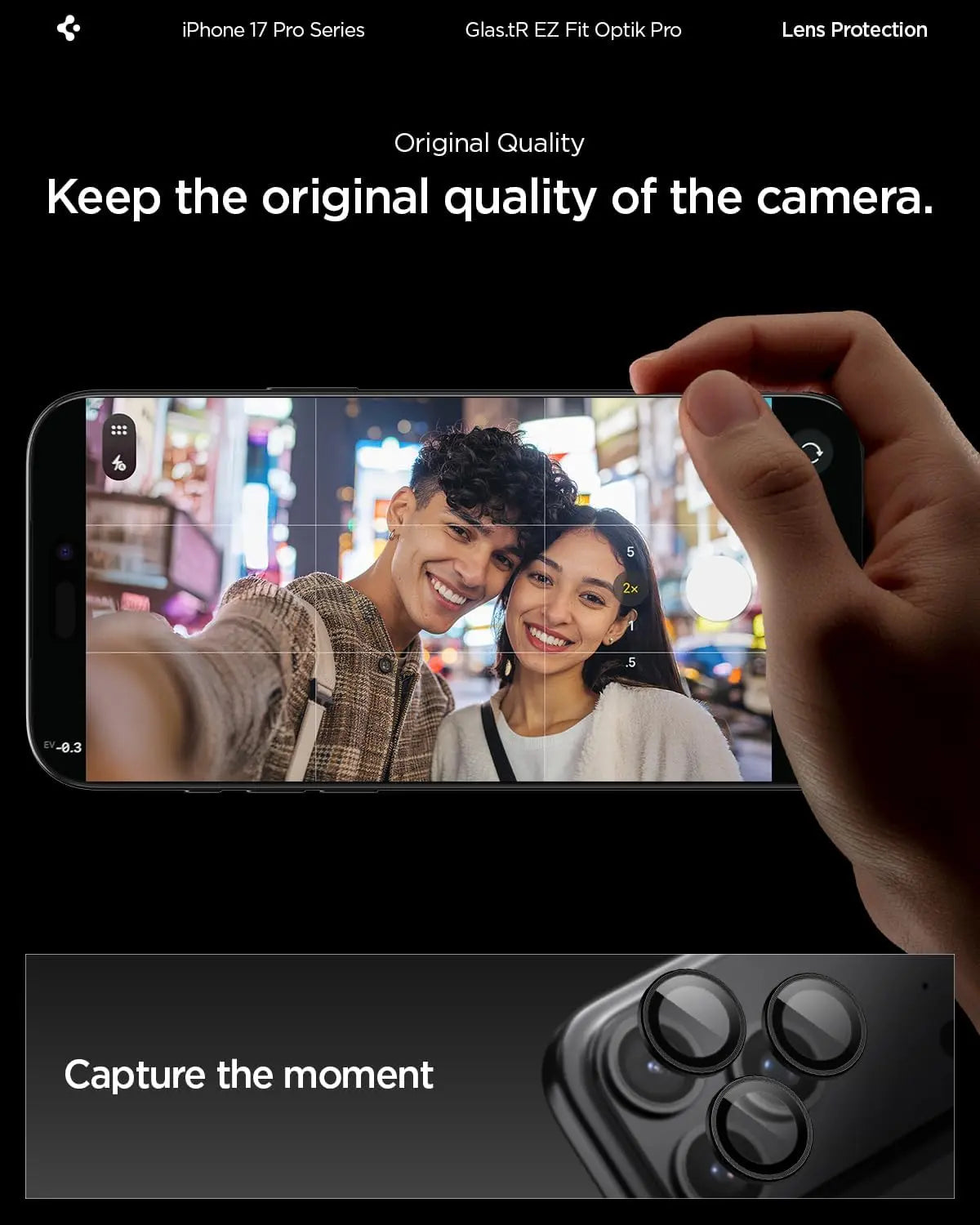 [2 Pack] iPhone 17 Pro Max / 17 Pro / 16 Pro Max / 16 Pro / 15 Pro Max / 15 Pro / 14 Pro Max / 14 Pro Camera Lens Protector EZ Fit Optik Pro
