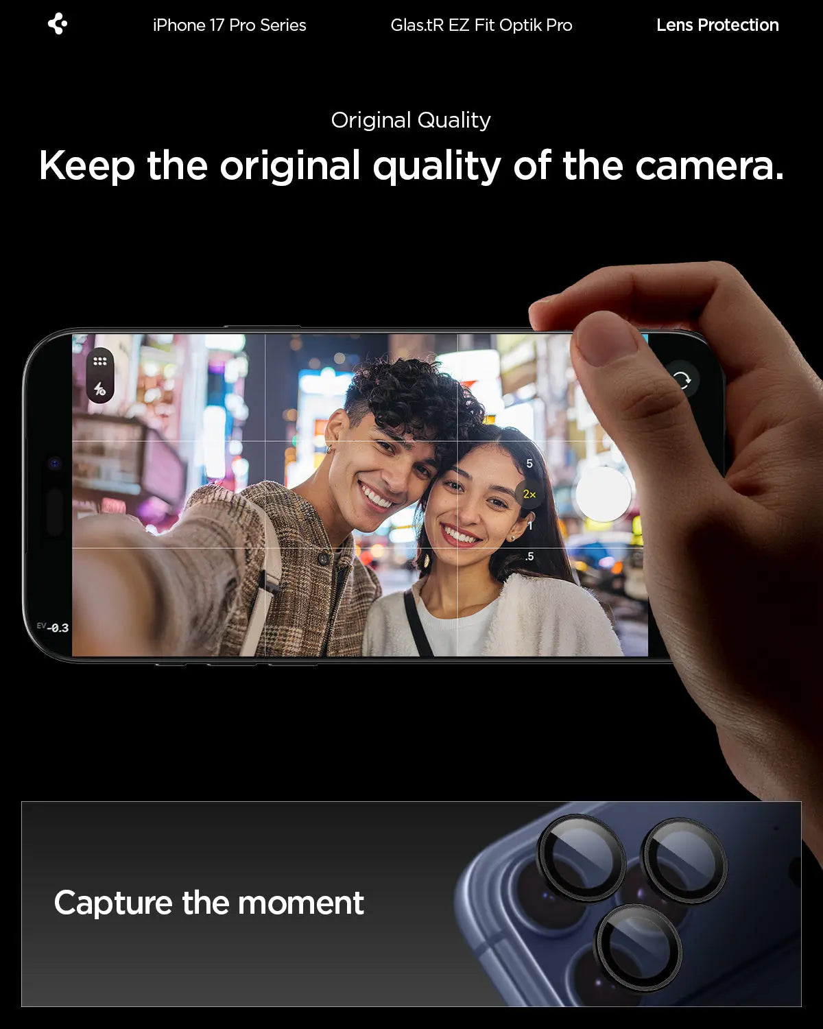 [2 Pack] iPhone 17 Pro Max / 17 Pro / 16 Pro Max / 16 Pro / 15 Pro Max / 15 Pro / 14 Pro Max / 14 Pro Camera Lens Protector EZ Fit Optik Pro