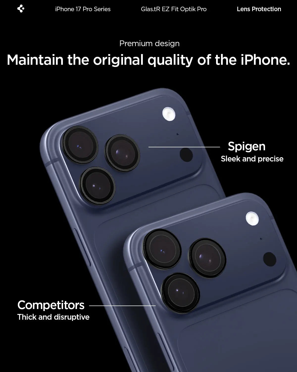 [2 Pack] iPhone 17 Pro Max / 17 Pro / 16 Pro Max / 16 Pro / 15 Pro Max / 15 Pro / 14 Pro Max / 14 Pro Camera Lens Protector EZ Fit Optik Pro