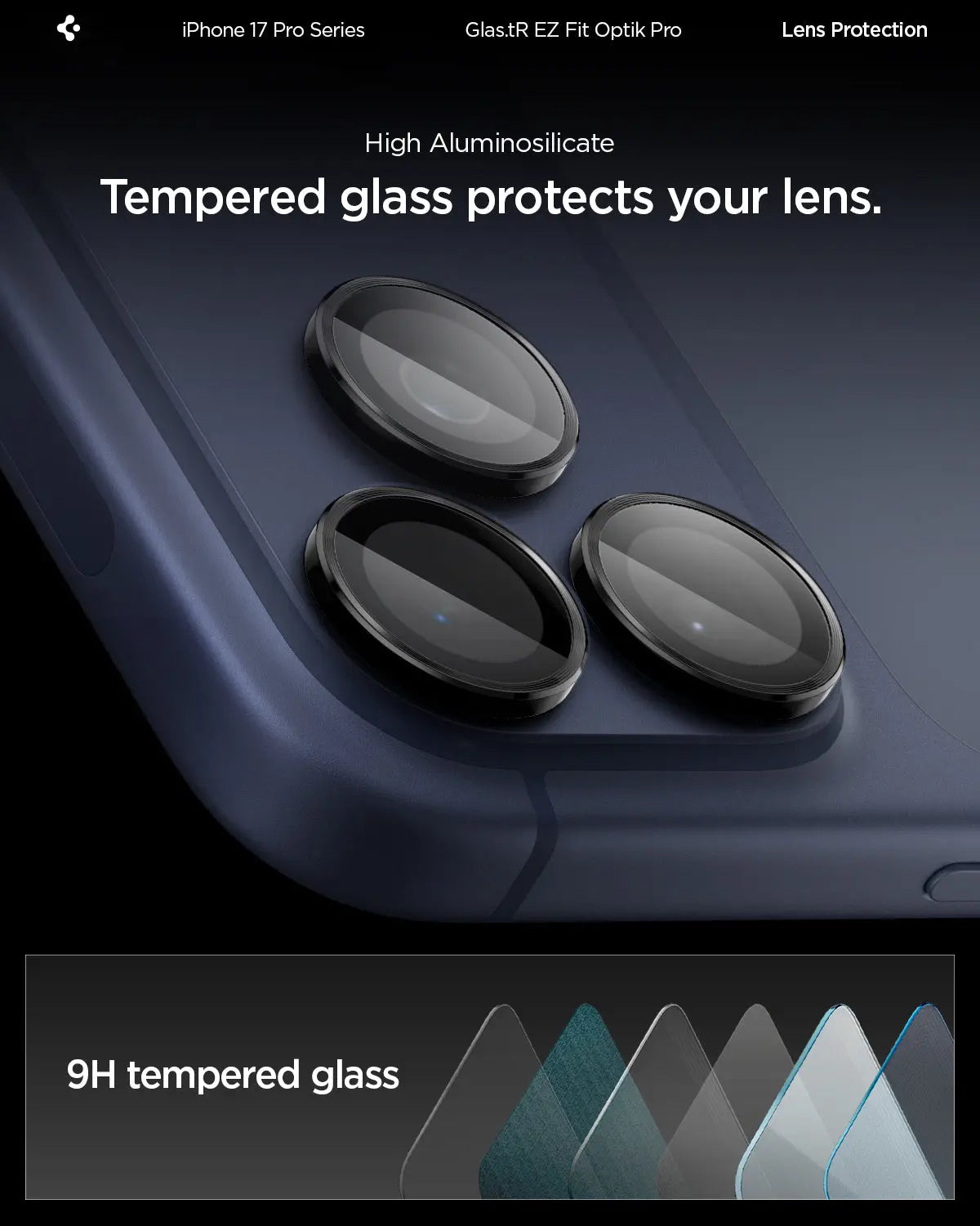 [2 Pack] iPhone 17 Pro Max / 17 Pro / 16 Pro Max / 16 Pro / 15 Pro Max / 15 Pro / 14 Pro Max / 14 Pro Camera Lens Protector EZ Fit Optik Pro