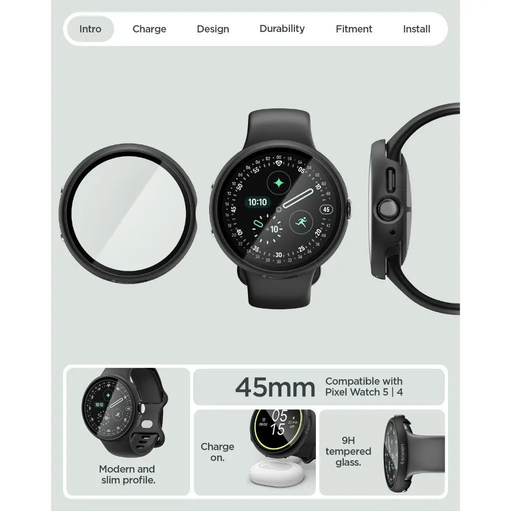 Google Pixel Watch 5 / 4 (45mm) Case Thin Fit 360 with Tempered Glass