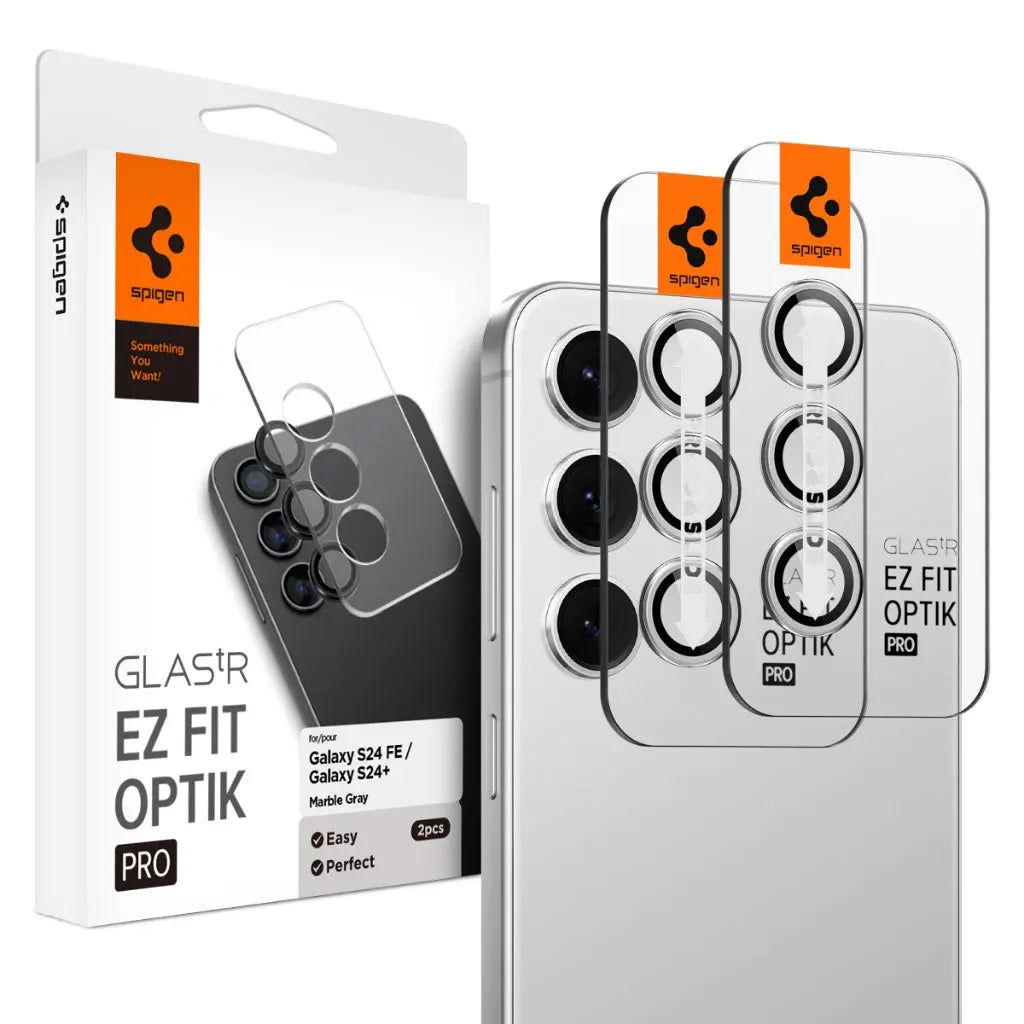 [2 Pack] Spigen Galaxy S24 FE / S24+ Camera Lens Protector EZ Fit Optik Pro Tempered Glass Samsung Lens Protector