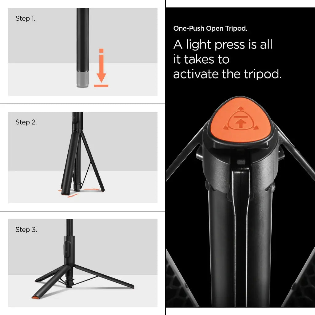 Spigen 146cm Selfie Stick Tripod S541W Auto Open Phone Stand Selfie Stick Rechargable Remote Phone Holder Stand