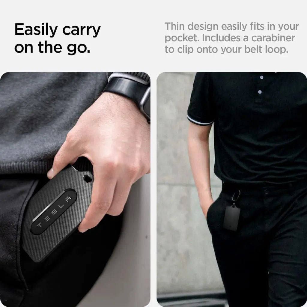 Spigen 2 Pack Tesla Model 3 / Y / S / X Key Card Protector Premium Card Holder Carabiner Tesla Accessories Key Holder