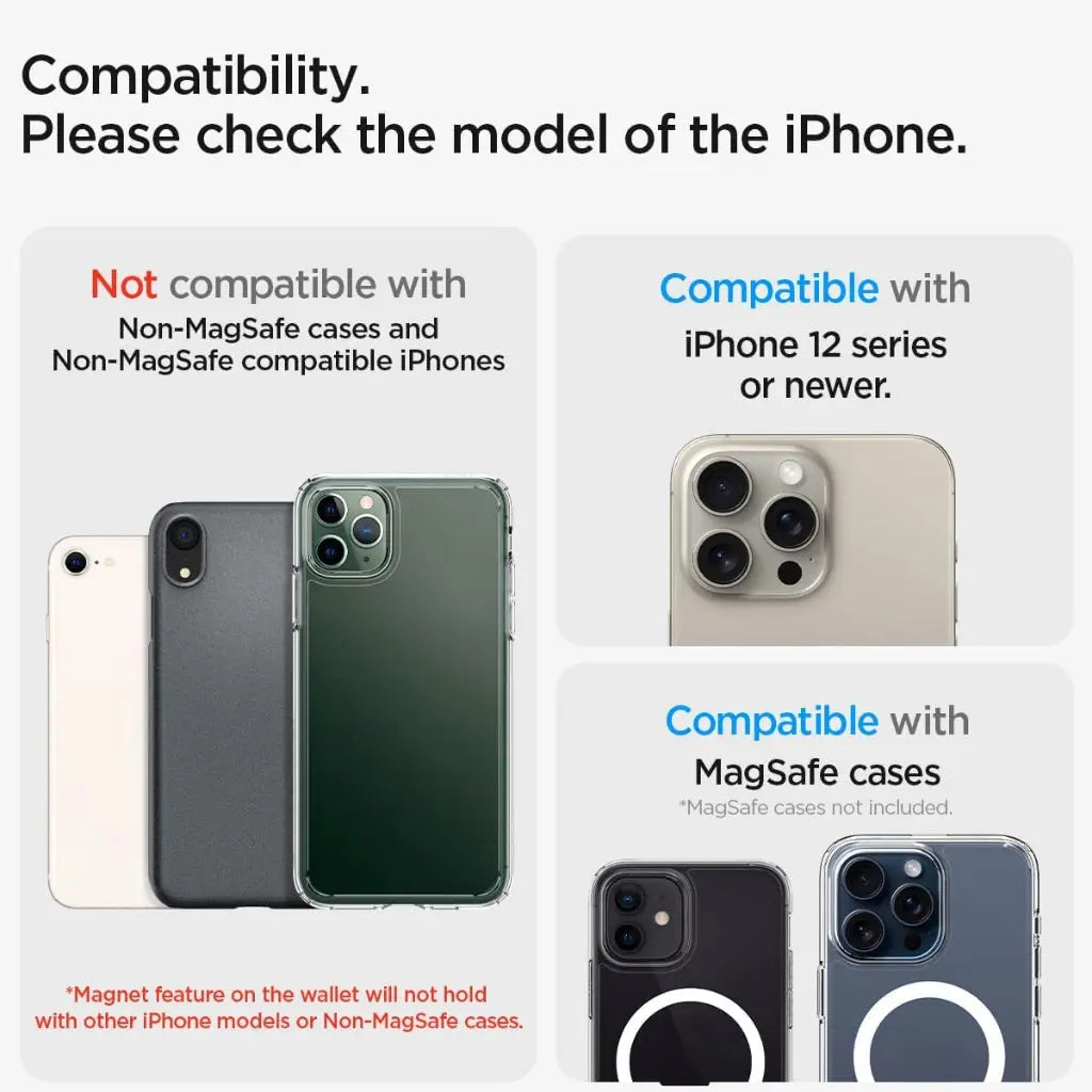 Spigen 3 Cards Magnetic Wallet Ultra Hybrid MagFit+ Dual Side Magnetic Card Holder for iPhone
