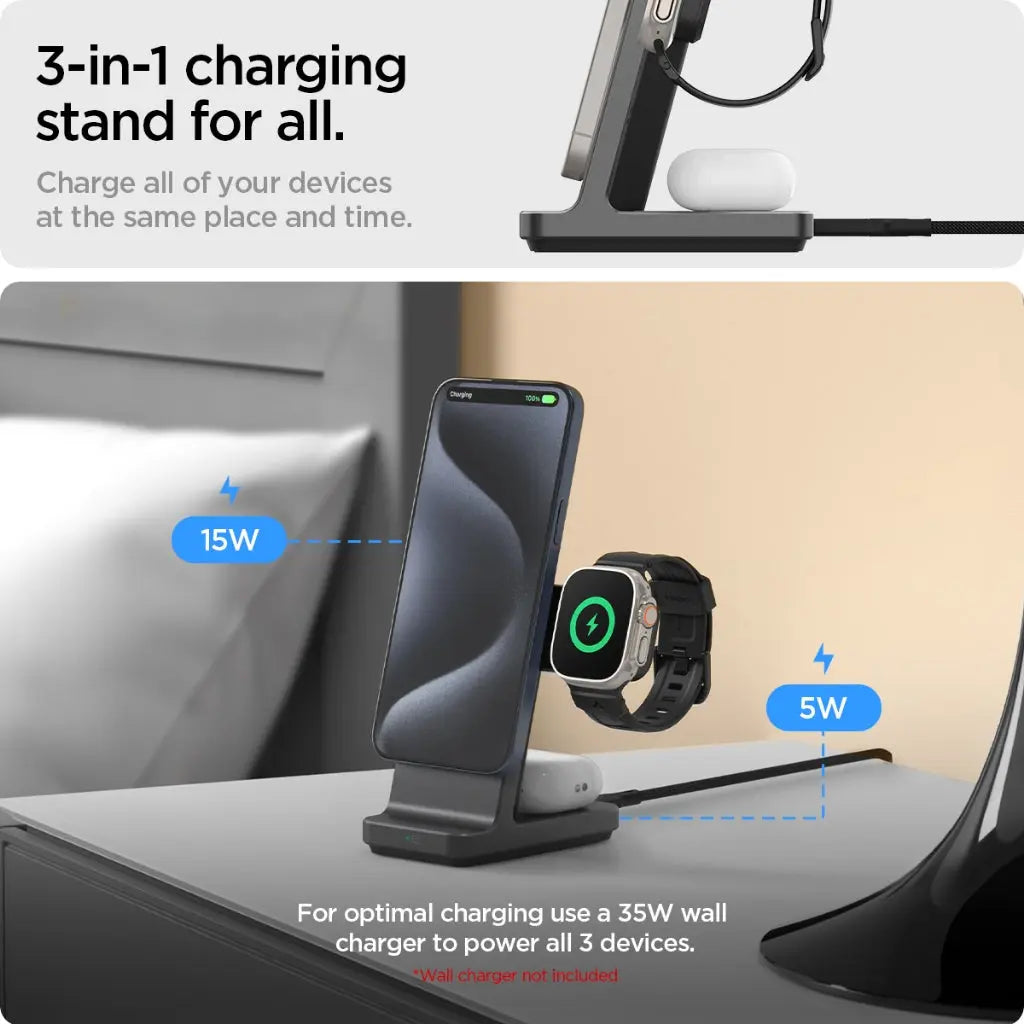 Spigen 3-in-1 OneTap Pro Wireless Charger MagSafe Charger Stand Fast Qi2 Magnetic Charger For iPhone Apple Watch AirPods