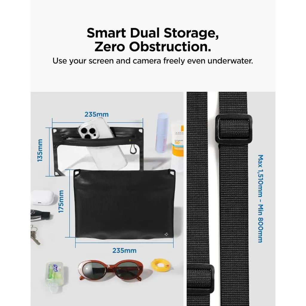Spigen A640 Aqua Shield Waterproof Bag Crossbody Bag Dual Detachable Pocket IPX8 Waterproof pouch