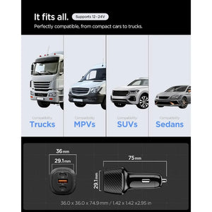 Spigen Essential 3 Ports 113W Car Charger Fast Charging with Type C Cable Car Charger Adapter