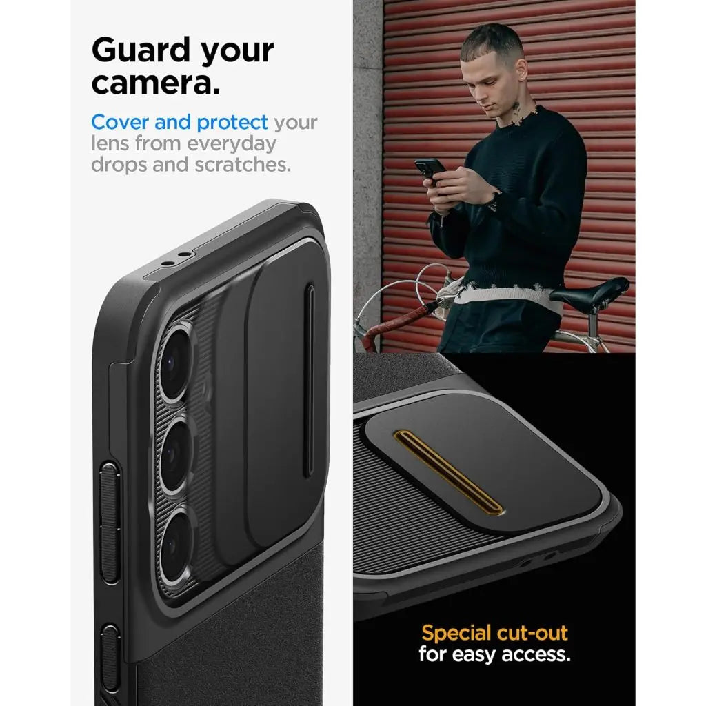 Spigen Galaxy S24 FE Case Optik Armor with Camera Slide Cover Drop Protection Samsung Cover Casing