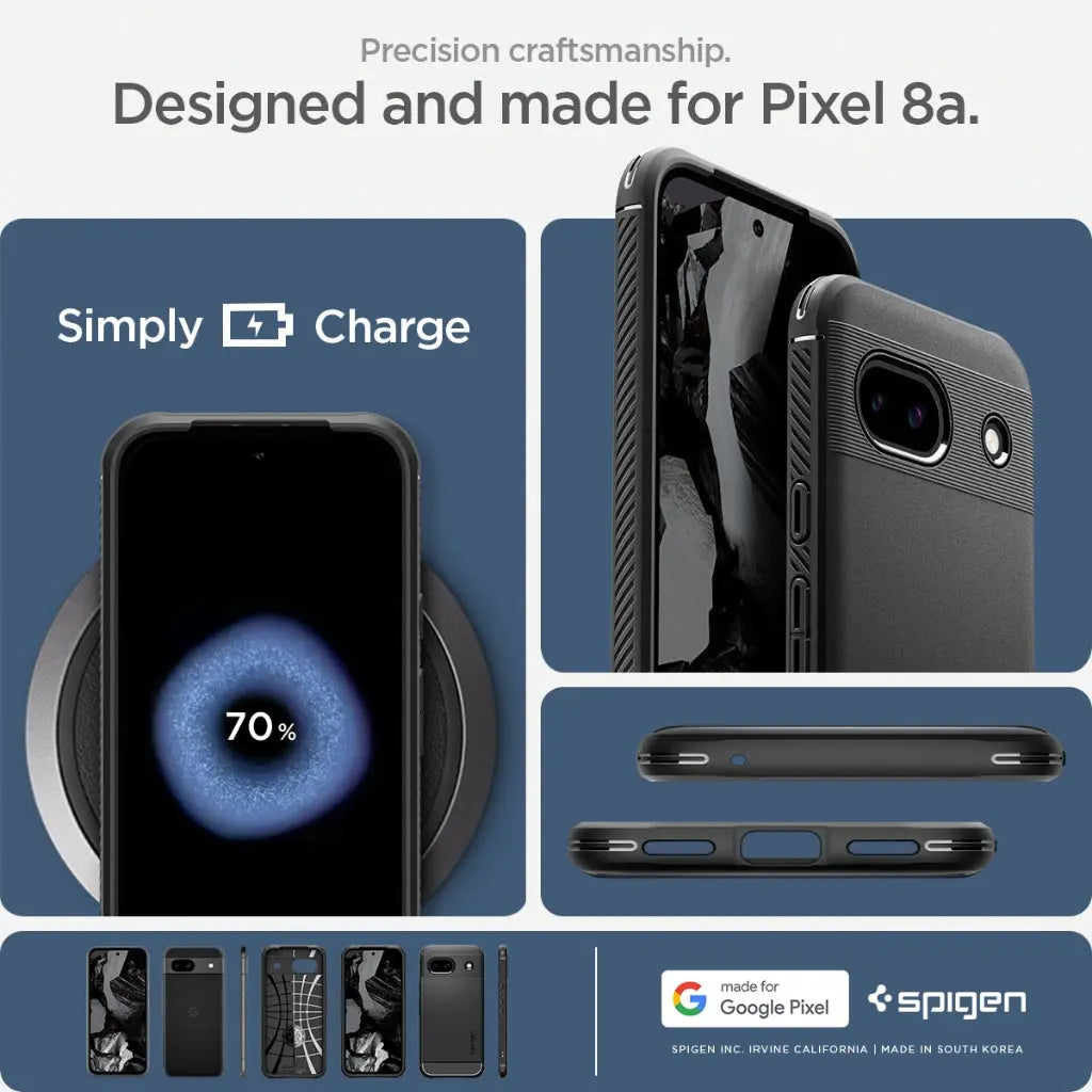 Spigen Google Pixel 8a Case Rugged Armor Google Pixel 8a Cover Mil-Grade Protection Car-inspired Design Casing