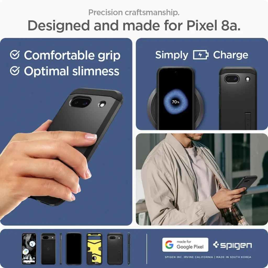 Spigen Google Pixel 8a Case Tough Armor Google Pixel 8a Cover with Kickstand & Extreme Drop Protection Casing