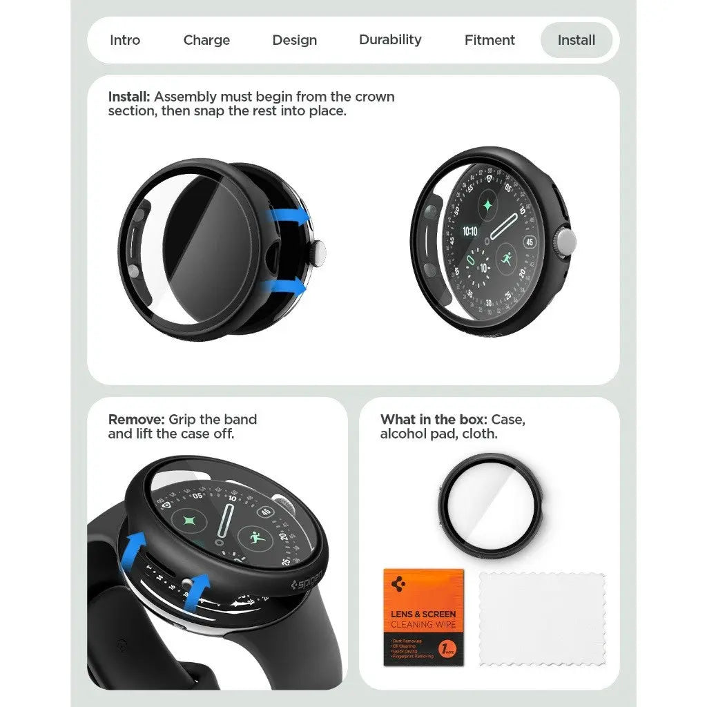 Spigen Google Pixel Watch 5 / 4 (41mm) Case Thin Fit 360 with Tempered Glass Pixel Watch 5 Case