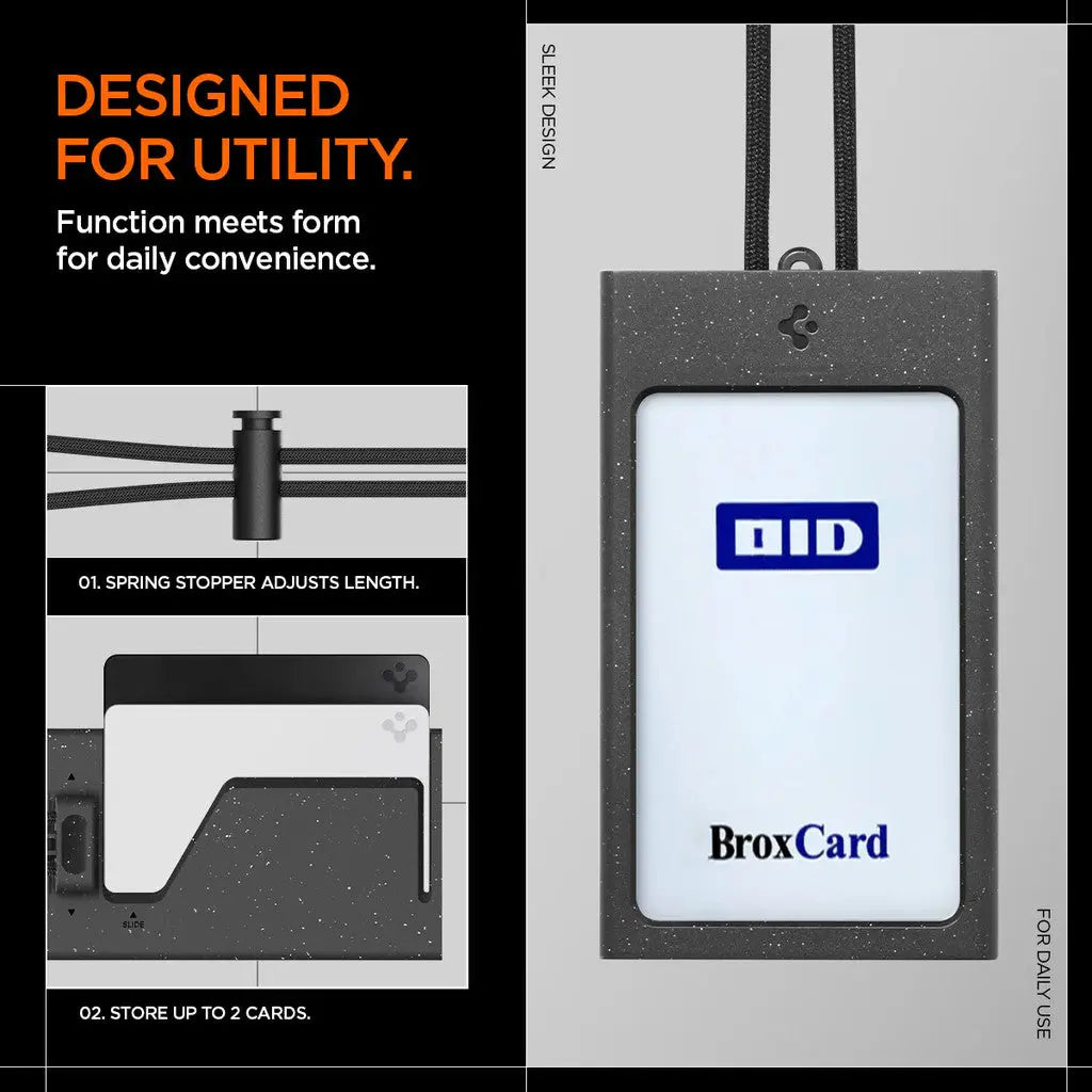 Spigen ID Badge Holder MagSlide Card Wallet Card Holder 2 Cards with Lanyard Strap Wrist Strap