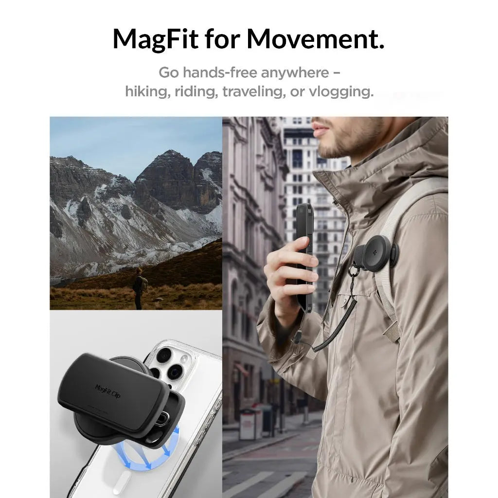 Spigen MagFit Clip Magnetic Phone Holder Strong Magnetic POV Vlog Filming Secure Mount For Backpack, Belts and Straps